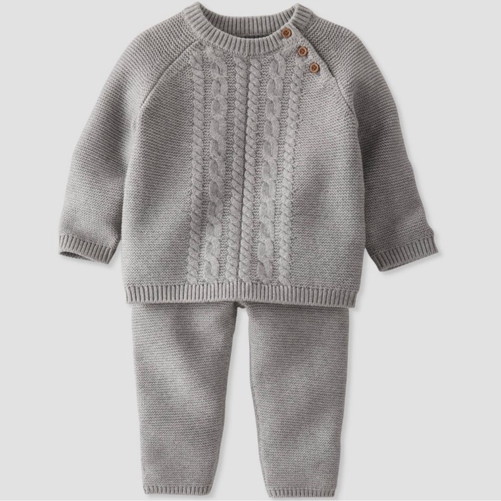 Little Planet Baby Organic Cotton Sweater Knit 2-Piece Set in Heather Gray Baby